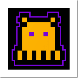 Yellow Cute Alien Gaming 8 Bit Posters and Art